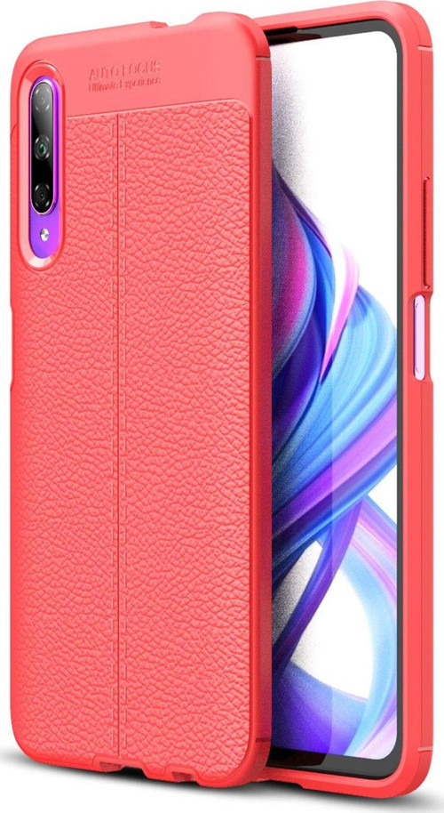 Huawei P Smart Pro Kılıf Deri Dokulu Silikon Kırmızı