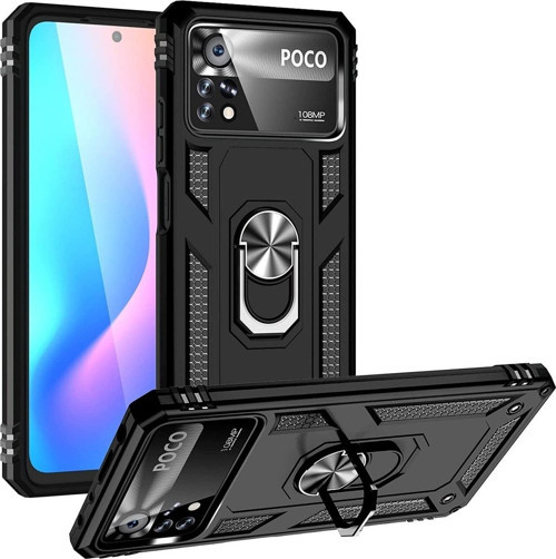 Xiaomi Poco X4 Pro 5g Kılıf Yüzüklü Standlı Korumalı Tank Kapak