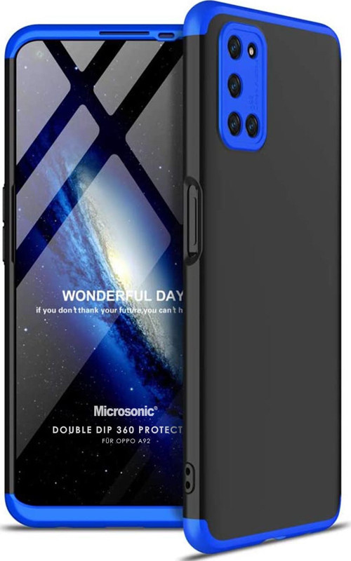 Oppo A92 Kılıf Double Dip 360 Protective Siyah Mavi