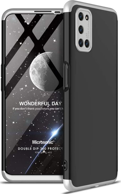 Oppo A92 Kılıf Double Dip 360 Protective Siyah Gri