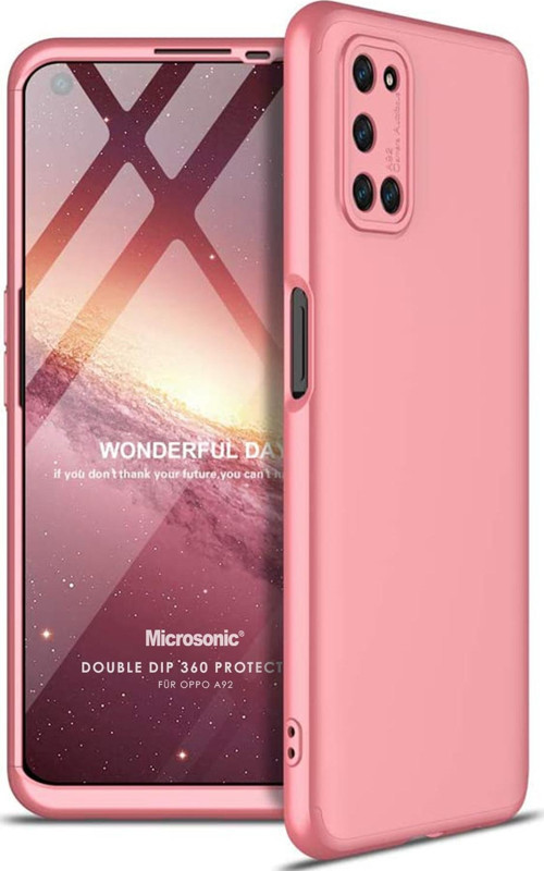 Oppo A92 Kılıf Double Dip 360 Protective Rose Gold