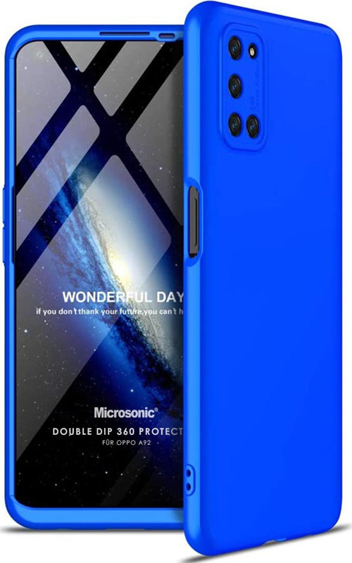 Oppo A92 Kılıf Double Dip 360 Protective Mavi