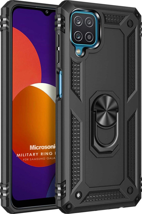 Samsung Galaxy M12 Kılıf Military Ring Holder Siyah