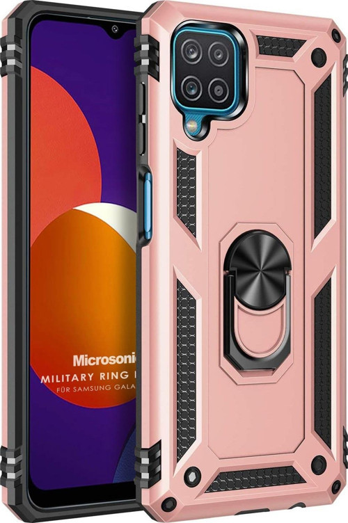Samsung Galaxy M12 Kılıf Military Ring Holder Rose Gold