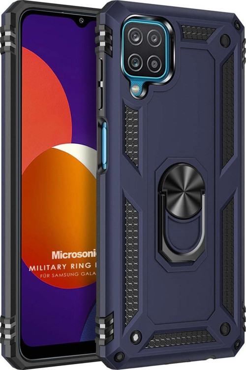 Samsung Galaxy M12 Kılıf Military Ring Holder Lacivert