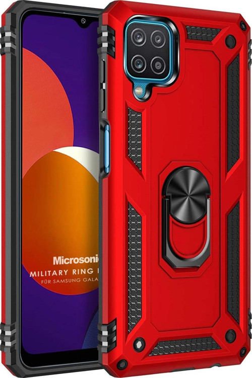 Samsung Galaxy M12 Kılıf Military Ring Holder Kırmızı