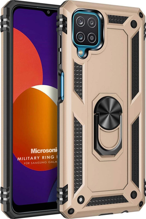 Samsung Galaxy M12 Kılıf Military Ring Holder Gold