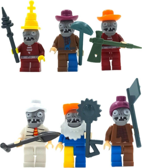 Hayal Gücünü Canlandıran 6'Lı Lego Uyumlu Plants Vs Zombies Figürleri 5Cm. Ve Aksesuarları