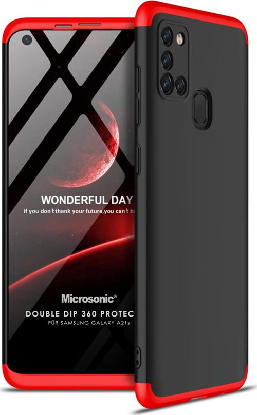 Samsung Galaxy A21s Kılıf Double Dip 360 Protective Siyah Kırmızı