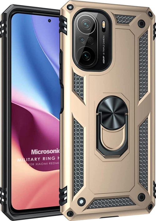 Xiaomi Redmi K40 Pro Kılıf Military Ring Holder Gold