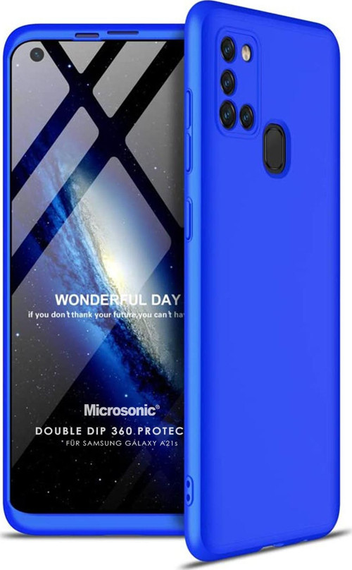 Samsung Galaxy A21s Kılıf Double Dip 360 Protective Mavi