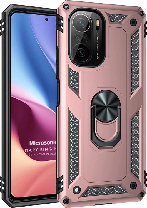 Xiaomi Poco F3 Kılıf Military Ring Holder Rose Gold