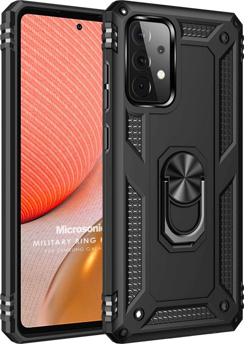 Samsung Galaxy A72 Kılıf Military Ring Holder Siyah