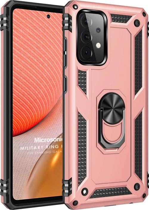 Samsung Galaxy A72 Kılıf Military Ring Holder Rose Gold