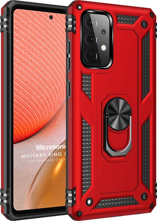Samsung Galaxy A72 Kılıf Military Ring Holder Kırmızı