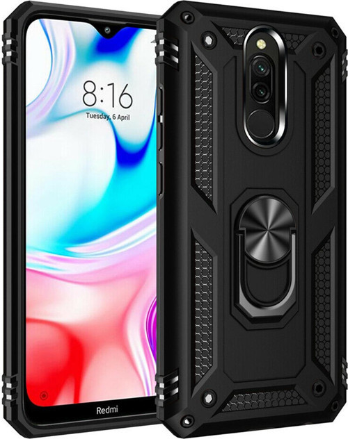 Xiaomi Redmi 8 Kılıf Military Ring Holder Siyah