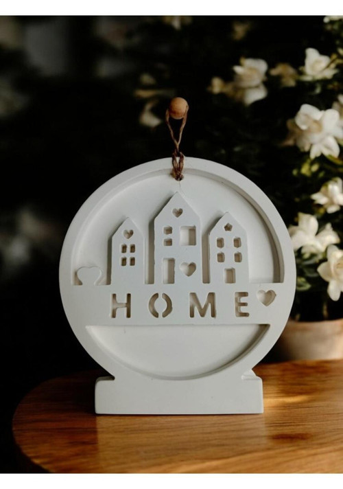 Home Yazılı Ev Duvar Dekoru, Beyaz Renk Yüksek Kaliteli Malzeme El Yapımı Dekoratif Yuvarlak Duvar Obje, Hediyelik Dekoratif Duvar Dekoru, Ev Dekoru, Duvar Dekoru