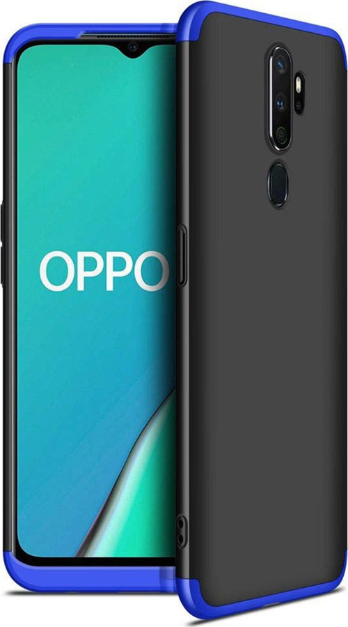 Oppo A5 2020 Kılıf Double Dip 360 Protective Siyah Mavi
