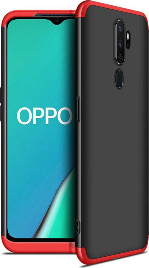 Oppo A5 2020 Kılıf Double Dip 360 Protective Siyah Kırmızı