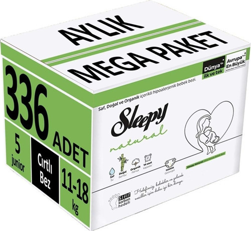 Bebek Bezi Natural Beden:5 (11 - 18 Kg) Junior 336 Adet Aylık Mega Pk