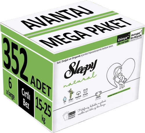 Bebek Bezi Natural Beden:6 (15 - 25 Kg) X Large 352 Adet Avantaj Mega Pk