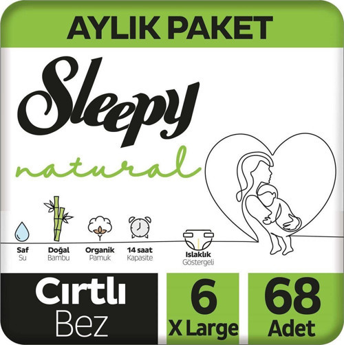 Natural Aylık Paket Bebek Bezi 6 Numara Xlarge 68 Adet