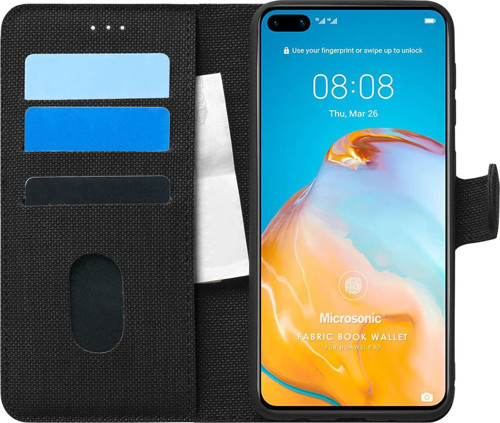 Huawei P40 Kılıf Fabric Book Wallet Siyah