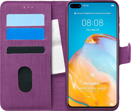 Huawei P40 Kılıf Fabric Book Wallet Mor