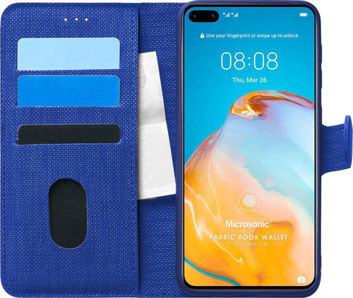 Huawei P40 Kılıf Fabric Book Wallet Lacivert