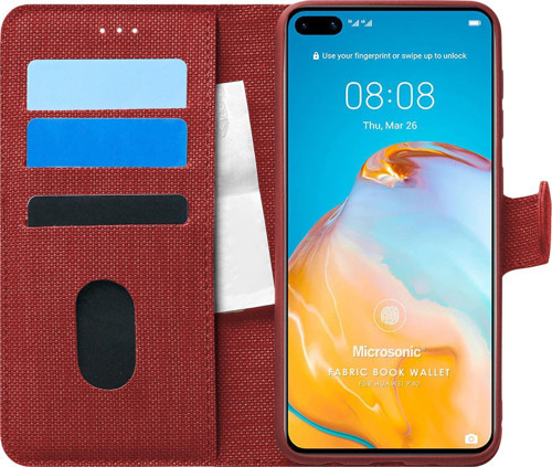 Huawei P40 Kılıf Fabric Book Wallet Kırmızı
