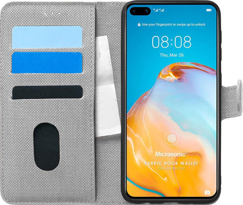 Huawei P40 Kılıf Fabric Book Wallet Gri