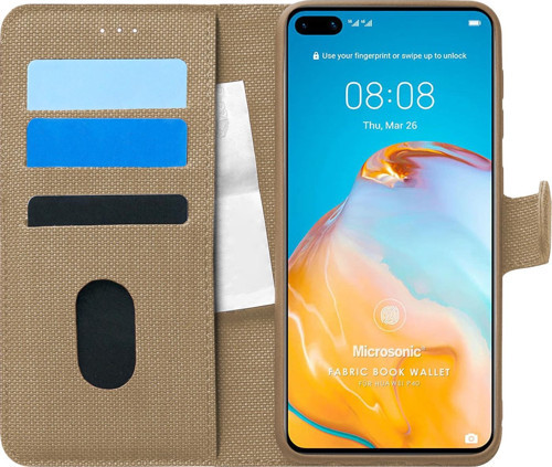 Huawei P40 Kılıf Fabric Book Wallet Gold