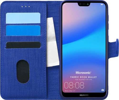 Huawei P20 Lite Kılıf Fabric Book Wallet Lacivert