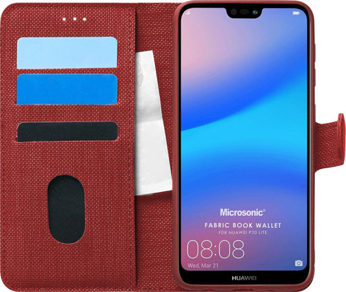 Huawei P20 Lite Kılıf Fabric Book Wallet Kırmızı