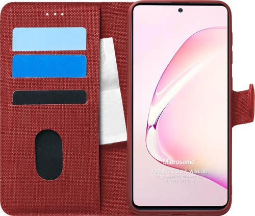 Samsung Galaxy Note 10 Lite Kılıf Fabric Book Wallet Kırmızı