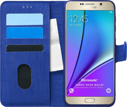 Samsung Galaxy Note 5 Kılıf Fabric Book Wallet Lacivert