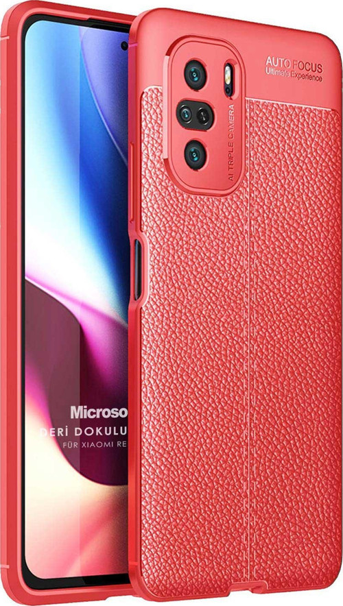 Xiaomi Redmi K40 Pro+ Kılıf Deri Dokulu Silikon Kırmızı