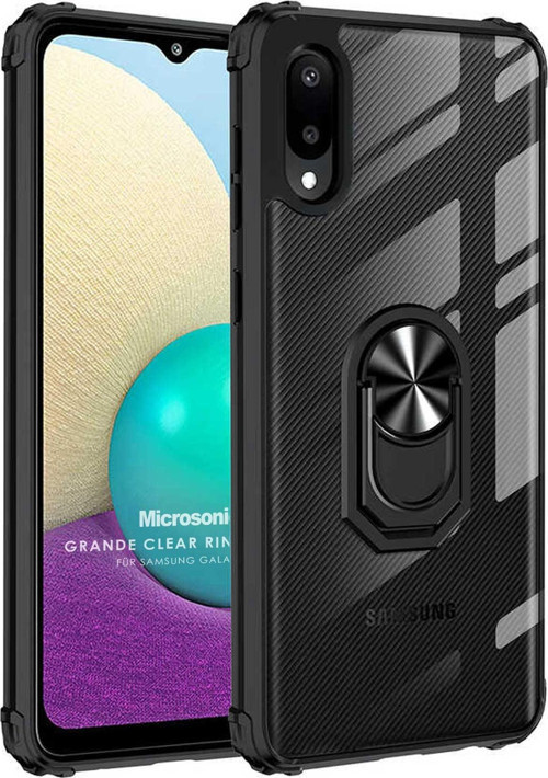 Samsung Galaxy A02 Kılıf Grande Clear Ring Holder Siyah