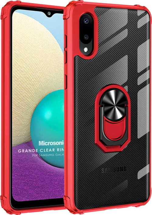 Samsung Galaxy A02 Kılıf Grande Clear Ring Holder Kırmızı