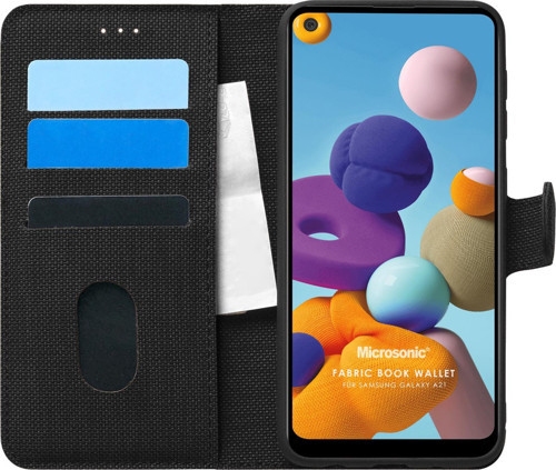 Samsung Galaxy A21 Kılıf Fabric Book Wallet Siyah