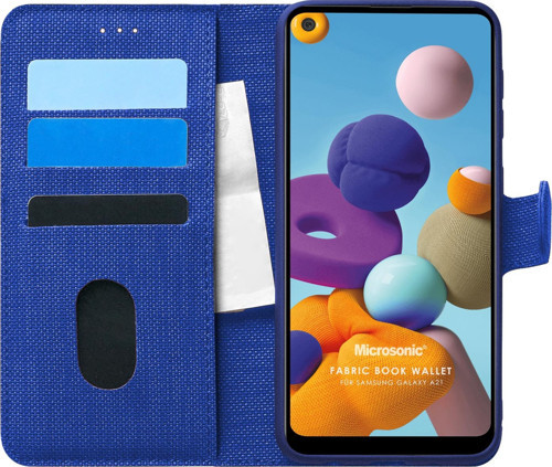 Samsung Galaxy A21 Kılıf Fabric Book Wallet Lacivert
