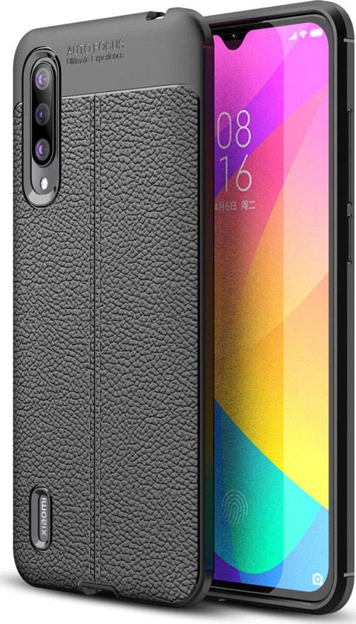 Xiaomi Mi 9 Lite Kılıf Deri Dokulu Silikon Siyah