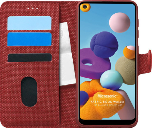 Samsung Galaxy A21 Kılıf Fabric Book Wallet Kırmızı