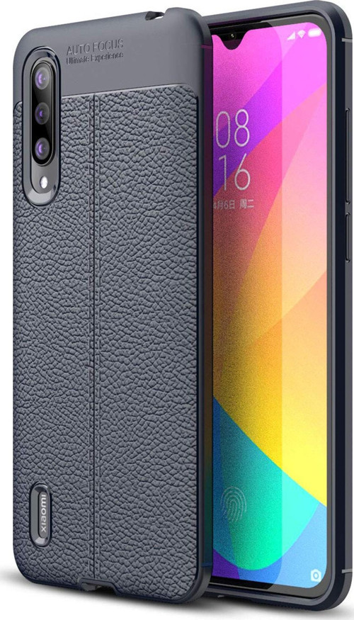 Xiaomi Mi 9 Lite Kılıf Deri Dokulu Silikon Lacivert