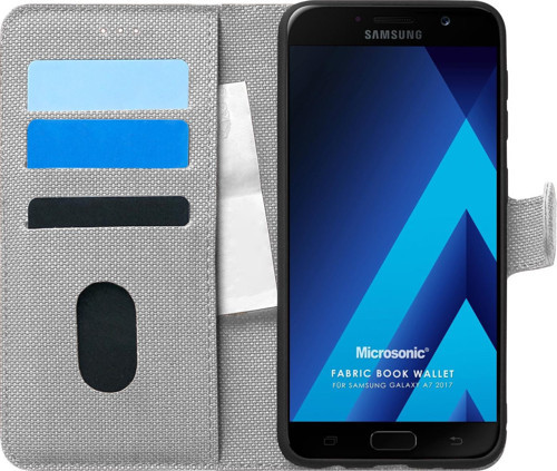 Samsung Galaxy A7 2017 Kılıf Fabric Book Wallet Gri