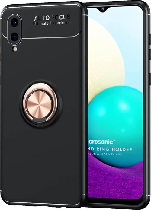 Samsung Galaxy A02 Kılıf Kickstand Ring Holder Siyah Rose