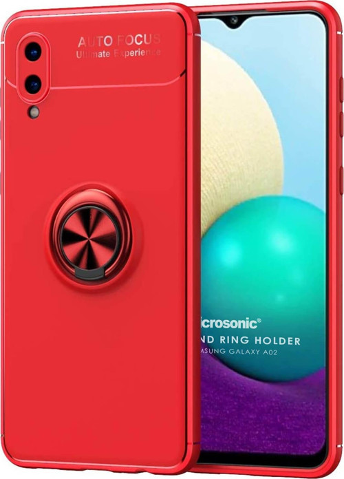 Samsung Galaxy A02 Kılıf Kickstand Ring Holder Kırmızı