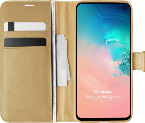 Samsung Galaxy S10e Kılıf Delux Leather Wallet Gold