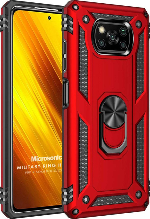 Xiaomi Poco X3 Pro Kılıf Military Ring Holder Kırmızı