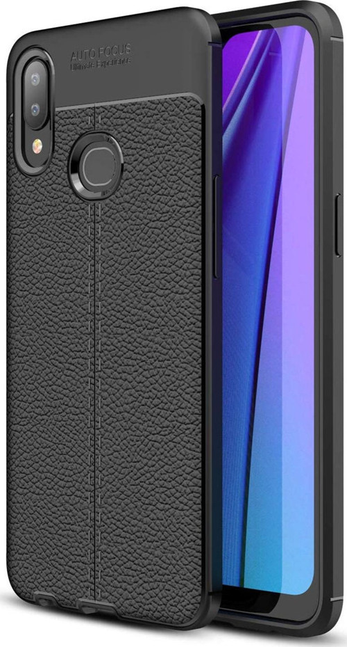 Samsung Galaxy A10s Kılıf Deri Dokulu Silikon Siyah